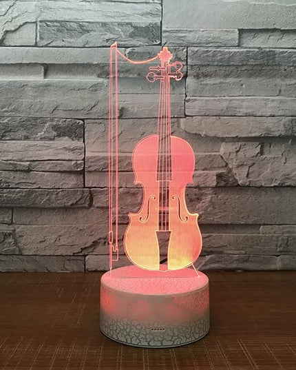Violin Instrument Night Light 3D Visual Desk Lamp Violin Toy Household Home Room Decor 7 Colors Change Bedroom Touch Table Light Birthday Gift Christmas for Kids and Adult Violin Lover - LeafyLoom