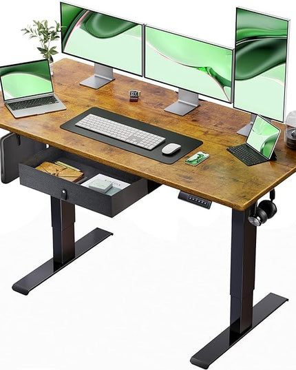 Marsail Standing Desk with Drawer, 55x24 Inch Adjustable Height Standing Desk, Electric Stand up Desk, Sit Stand Home Office Desk, Ergonomic Workstation for Home Office Computer Gaming Desk Rustic - LeafyLoom