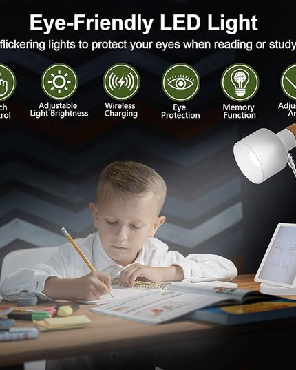 LED Desk Lamp, 180° Adjustable Desk Lamp for Home Office, Swing Arm Dimmable LED Table Lamp with Wireless Charger for Table Bedside Home Office Study, 6500K, 7W - LeafyLoom