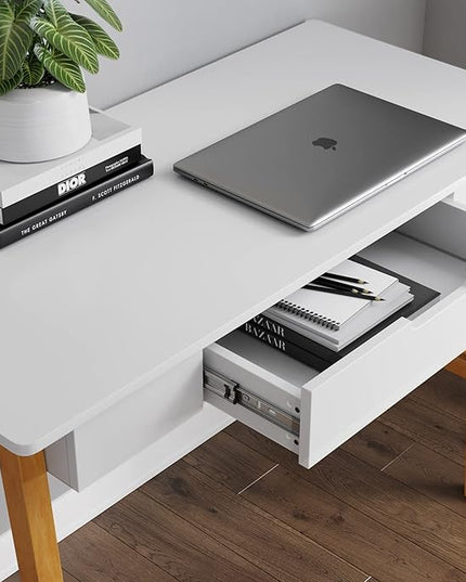Nathan James Jacklyn Modern Home Office Writing Desk, White/Brown - LeafyLoom