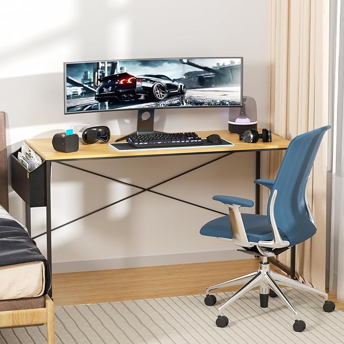 MoNiBloom Computer Desk, Modern Simple Style Laptop Table for Reading Writing Livingroom Bedroom - Light Walnut - LeafyLoom