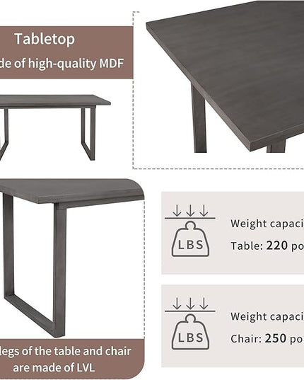 Kitchen 6-Pieces Family Furniture, Solid Wood Dining Room Set with Rectangular Table & 4 Chairs with Bench, Gray - LeafyLoom