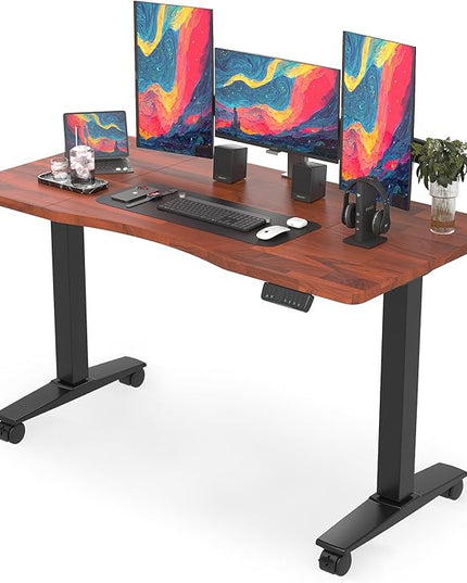 Monomi Height Adjustable Electric Standing Desk, 55 x 28 Inches Stand up Desk, Sit Stand Home Office Computer Desk(Black Frame+Cherry Top) - LeafyLoom