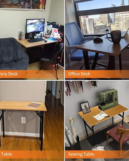 Need Folding Desk Small Desk 31 1/2" No Assembly Foldable Computer Desk for Small Space/Home Office/Dormitory,Teak&Black Frame - LeafyLoom