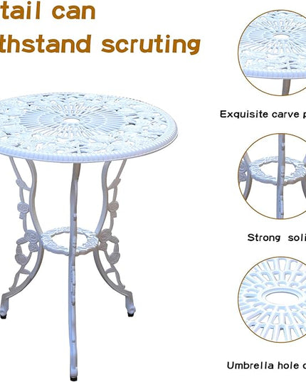 Patio Bistro Set.Rust-Resistant Cast Aluminum Bistro Table Set with Umbrella Hole for Backyard (Rose White) - LeafyLoom