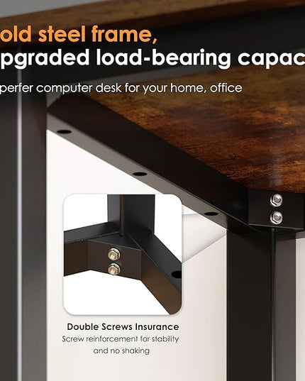 Need Small Desk, 31.5 inch Sturdy Writing Desk for Small Spaces, Small Computer Desk Teens Desk Study Table Laptop Desk Home Ofice Desk, Black Metal Frame, Rustic Brown - LeafyLoom