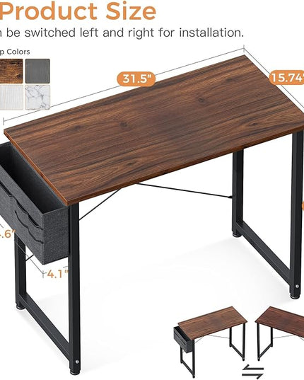 ODK Laptop Desk Study Desk, 32 Inch Small Desk, Writing Desk with Storage, Work Table with Headphone Hook for Small Space Home Office, Deep Brown - LeafyLoom