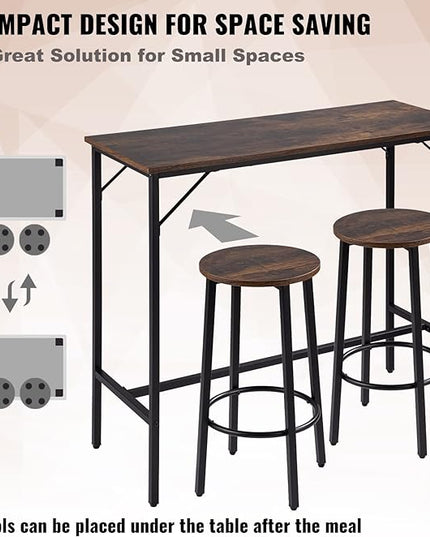 VEVOR Bar Table and Chairs Set 39" Pub Table Set with 2 Bar Stools Kitchen Dining Table and Chairs Set for 2 Iron Frame Counter Height Dining Sets for Home, Kitchen, Living Room - LeafyLoom