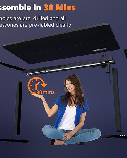 Monomi Electric Height Adjustable Standing Desk, 48x24 Inches, Ergonomic Home Office Sit/Stand Up Desk (Black Steel Frame/Black Top) - LeafyLoom