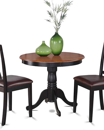 East West Furniture ANTI3-BLK-LC 3 Piece Room Furniture Set Contains a Round Dining Table with Pedestal and 2 Faux Leather Upholstered Chairs, 36x36 Inch - LeafyLoom