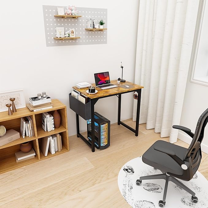 DUMOS 32 Inch Office Small Computer Desk Modern Simple Style Writing Study Work Table for Home Bedroom - Rustic Brown - LeafyLoom