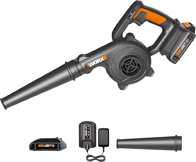 WORX 20V Cordless Jobsite Blower WX094L Compact Leaf Blower for Jobsite Garage Yards,2.0Ah Battery & Charger Included - LeafyLoom