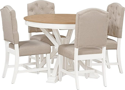 RITSU 5-Piece Retro Style Dinette Sets with Round Extendable Kitchen Dining Table, 4 Upholstered Chairs, for Diningroom Living Room, Easy to Assemble, Oak Natural Wood + OFF White - LeafyLoom