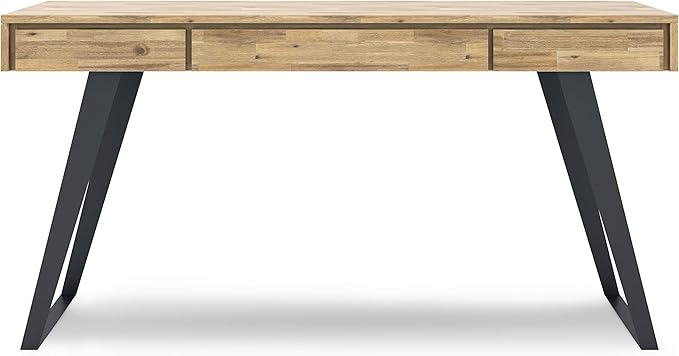 SIMPLIHOME Lowry SOLID WOOD and Metal Modern Industrial 54 inch Wide Home Office Desk, Writing Table, Workstation, Study Table Furniture in Distressed Golden Wheat with 2 Drawers - LeafyLoom