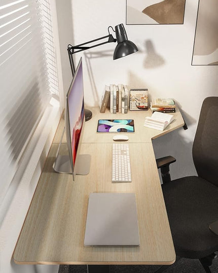 Electric Standing Desk, Height Adjustable Sit Stand up Desk, L-Shaped Memory Home Office Desk with Hook, 55 x 34 inch - LeafyLoom