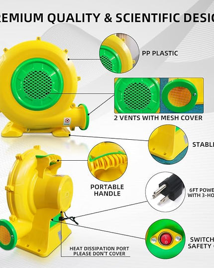 Air Blower, 480W 0.64HP Bounce House Blower, Portable Inflatable Bubble House Blower, Perfect for Inflatable Bounce House, Bouncy Castle, Jumper, Water Slid, Blower Corded(480 Watt 0.6HP) - LeafyLoom