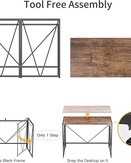 NWCD3D Folding Computer Desk, Brown - LeafyLoom