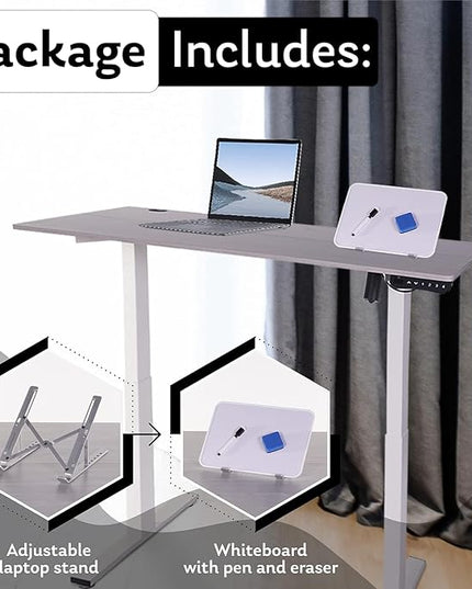 Electric Standing Desk - Adjustable Height Desk with Laptop Stand, Sit Stand Desk, Riser Table (48 inch x 24 inch), Smoothly and Quietly Adjust from 27 to 45 inches, White Frame, Gray Desktop - LeafyLoom