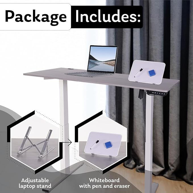 Electric Standing Desk - Adjustable Height Desk with Laptop Stand, Sit Stand Desk, Riser Table (48 inch x 24 inch), Smoothly and Quietly Adjust from 27 to 45 inches, White Frame, Gray Desktop - LeafyLoom