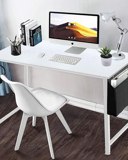 Lufeiya 47 inch White Office Computer Desk - Modern Simple Student Study Table for Home Office Bedroom Writing Desk - LeafyLoom