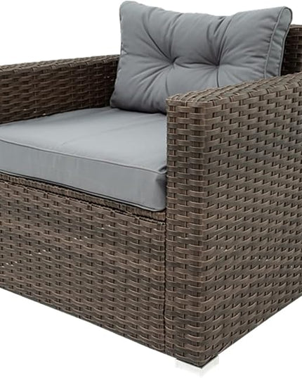 6 Piece Patio Outdoor Furniture Rattan Wicker Conversation Sofa Set with Removeable Cushions and Tempered Glass Table Top for Garden Yark, Lawn, Backyard, Brown - LeafyLoom