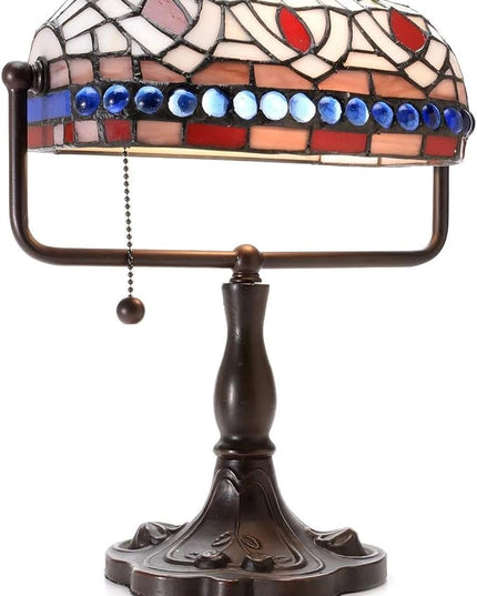 Warehouse of Tiffany KS20+MB50 12-inch Stained Glass Blue Gemstones Desk Lamp, Brown - LeafyLoom