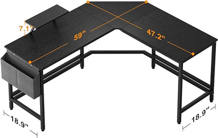 Need L Shaped Computer Desk 59 Inch Gaming Desk with Large Monitor Stand L Desk Corner Desk with Storage Bag for Home Office Writing Studying Black - LeafyLoom