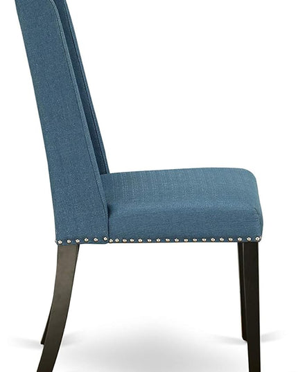 East West Furniture NOFL3-BLK-21 3 Piece Modern Dining Set Contains a Rectangle Wooden Table with Butterfly Leaf and 2 Blue Linen Fabric Upholstered Chairs, 32x54 Inch - LeafyLoom