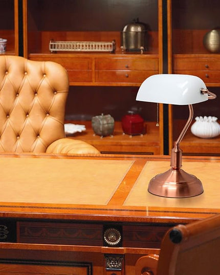 Simple Designs LT3216-RGD Executive Banker's Desk Lamp with White Glass Shade, Rose Gold - LeafyLoom