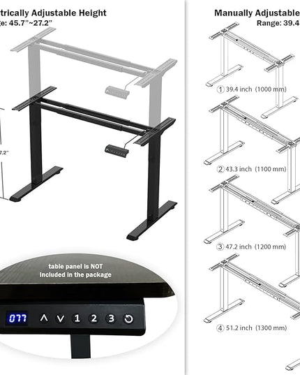 Electric Adjustable Standing Computer Desk Frame, Standing Adjustable Desk Legs, Standing Desk Base Only,Sit Stand Desk Frame for Home and Office(Black) - LeafyLoom