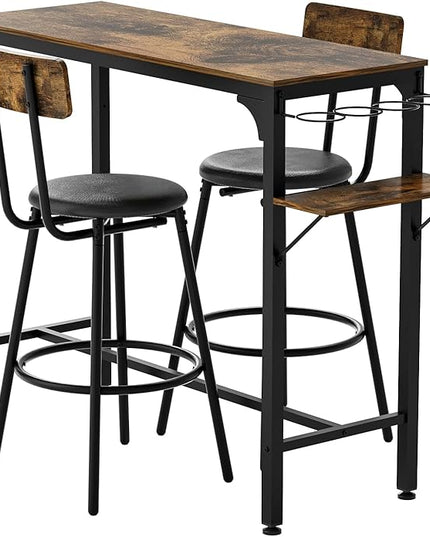 NicBex Small Dining Table for 2 Breakfast Nook Table Set Wood Top Metal Base Side Table Industrial Bar Table with Two Chairs, Adjustable Table Base Bistro Whiskey Pub Table, Antique Brown - LeafyLoom