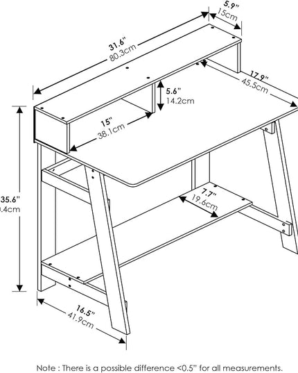 Furinno Simplistic A Frame Computer Desk, Black/French Oak Grey - LeafyLoom