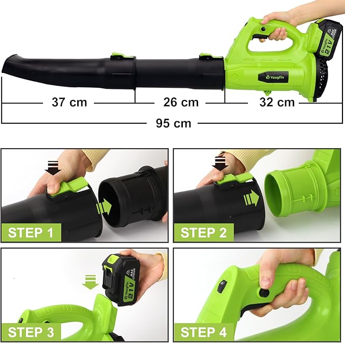 Yougfin Cordless Leaf Blower, 320 MPH 21V Electric Blowers for Lawn Care, Battery Powered Blower with 6 Speed Mode (4.0Ah Battery & Charger Included) - LeafyLoom
