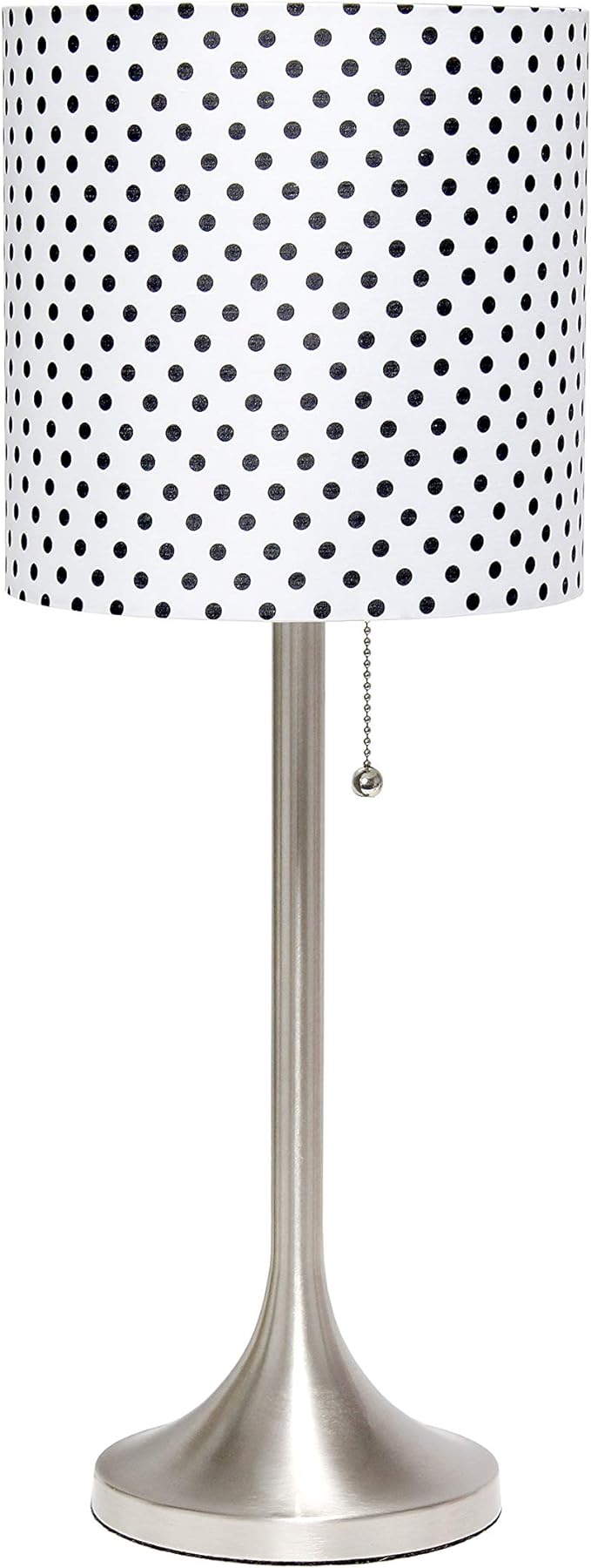 Simple Designs LT1076-BND Tapered Fabric Drum Shade Table Lamp, Brushed Nickel and Polka Dot - LeafyLoom