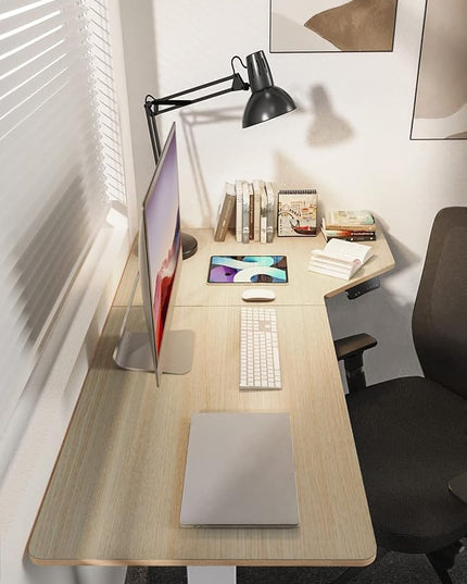 Electric Standing Desk, Height Adjustable Sit Stand up Desk, L-Shaped Memory Home Office Desk with Hook, 55 x 34 inch - LeafyLoom