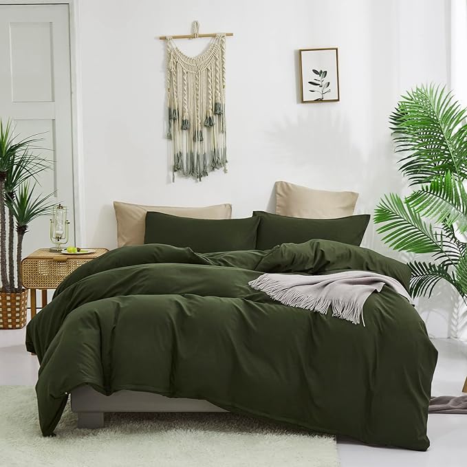 Army Green Comforter Set Deep Green Bedding Set Solid Green Comforter Set Men Breathable Dark Green Bedding Set Women Soft Hunter Green Comforter Set Skin Friendly, Cal King (104" X 96" ) - LeafyLoom