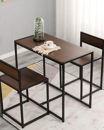 SDHYL 3 Piece Dining Set Dining Table Set with 2 Chairs Breakfast Table for Kitchen, Coffee Table Set, Home Office Table Set, Computer Table for 2, Portable Table Set, Walnut - LeafyLoom