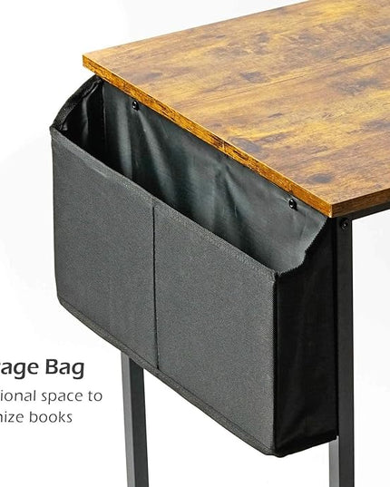Lufeiya Small Computer Desk Study Table for Small Spaces Home Office 31 Inch Rustic Student Laptop PC Writing Desks with Storage Bag Headphone Hook,Brown - LeafyLoom