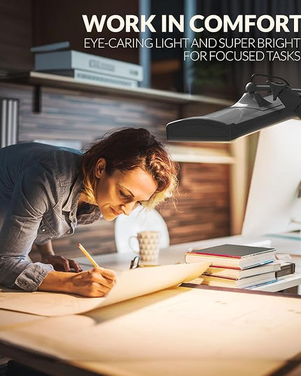 Super Bright 2,300 Lumens Powerful Professional Eye Care LED Desk Lamp, Brightness & Color Temperature Adjustable, Task Light for Home, beauty, Crafting, Office, Workbench (CCT, Dimmable, Silver) - LeafyLoom