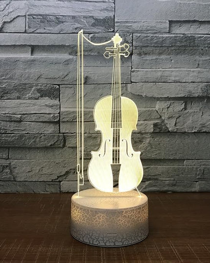 Violin Instrument Night Light 3D Visual Desk Lamp Violin Toy Household Home Room Decor 7 Colors Change Bedroom Touch Table Light Birthday Gift Christmas for Kids and Adult Violin Lover - LeafyLoom
