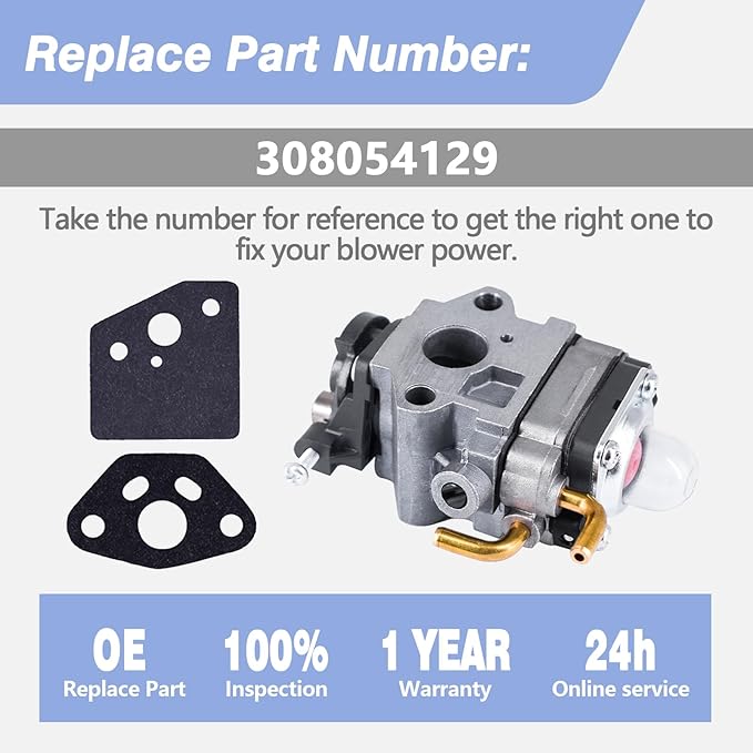 Carburetor Kits Fits for Ryobi RY38BP 38cc Backpack Blower Replaces 308054129 - LeafyLoom