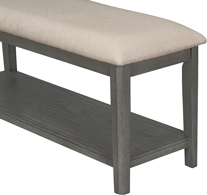 6-Piece Wooden Minimalist Dining Table Set with 4 Upholstered Chairs & 1 Bench with a Shelf for Kitchen Room Furniture, Dark Gray, 60" L x 43" W x 30" H - LeafyLoom