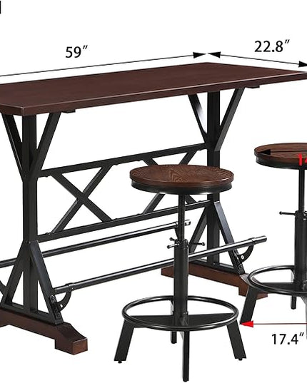 NicBex Small Dining Table for 2 Bar Table and Chairs Set 59" Wooden Sofa Side Table with Adjustable Height Stools, Modern Bar Table and Chairs for Living Room, Dining Room, Espresso - LeafyLoom