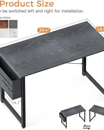 ODK Computer Desk, 40 Inch Small Study Desk, Office Desk with Storage, Work Table with Headphone Hook for Small Space Home Office, Gray - LeafyLoom