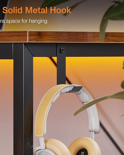 ODK Computer Desk Large Office Desk, 63 Inch Writing Desk with Storage, Modern PC Desk Work Table with Headphone Hook for Home Office, Spliced Tabletop, Rustic Brown - LeafyLoom