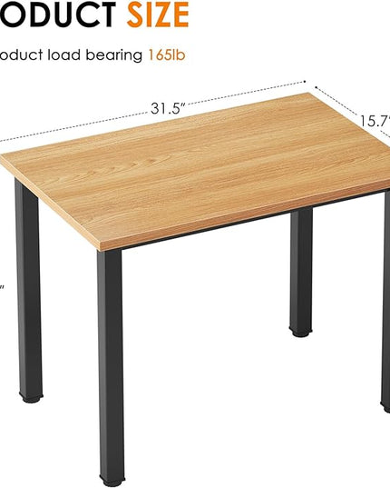 Need Small Desk, 31.5 inch Sturdy Writing Desk for Small Spaces, Small Computer Desk Teens Desk Study Table Laptop Desk Home Ofice Desk, Black Metal Frame, Teak - LeafyLoom