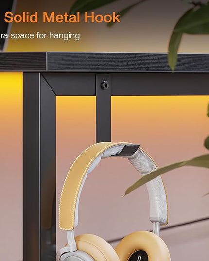 ODK Computer Desk Large Office Desk, 48 Inch Writing Desk with Storage, Modern PC Desk Work Table with Headphone Hook for Home Office, Black - LeafyLoom