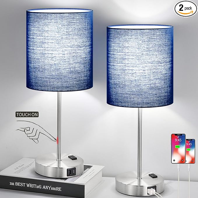 ๐ฎ๐ฌ๐ฎ๐ฏ ๐ก๐๐ช Set of 2 Touch Control Table Lamps with 2 USB & AC Outlet, 3-Way Dimmable Bedside Nightstand Lamps for Bedroom Living Room Nursery, 800 Lumens 5000K Daylight Bulbs Included - LeafyLoom