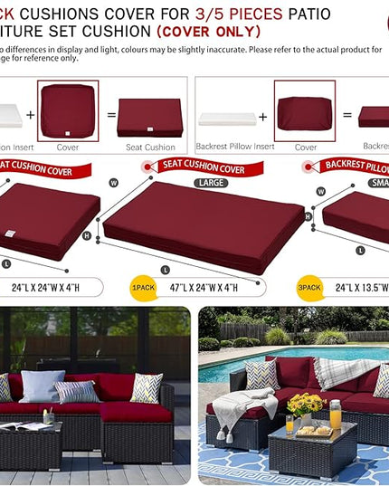 ClawsCover 6Pack Outdoor Seat and Back Cushions Replacement Covers Fit for 3 Pieces 3-Seater Wicker Rattan Patio Furniture Conversation Set Sectional Couch Chair,Burgundy-Include Cover Only - LeafyLoom