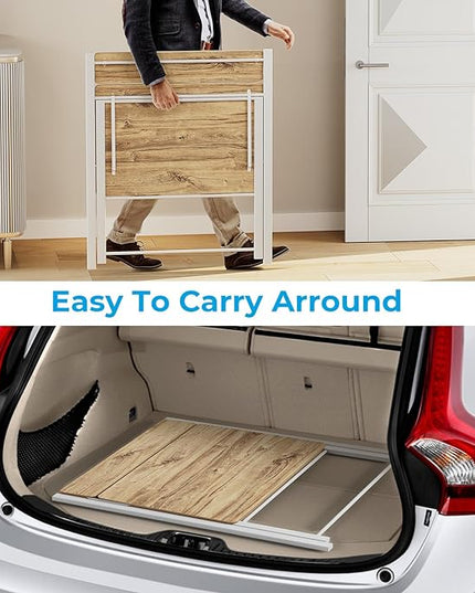 GreenForest Folding Desk No Assembly Required Small Size, 2-Tier Foldable Computer Desk with Shelf for Home Office, Space Saving Portable Laptop Study Foldable Table for Small Spaces, Oak - LeafyLoom